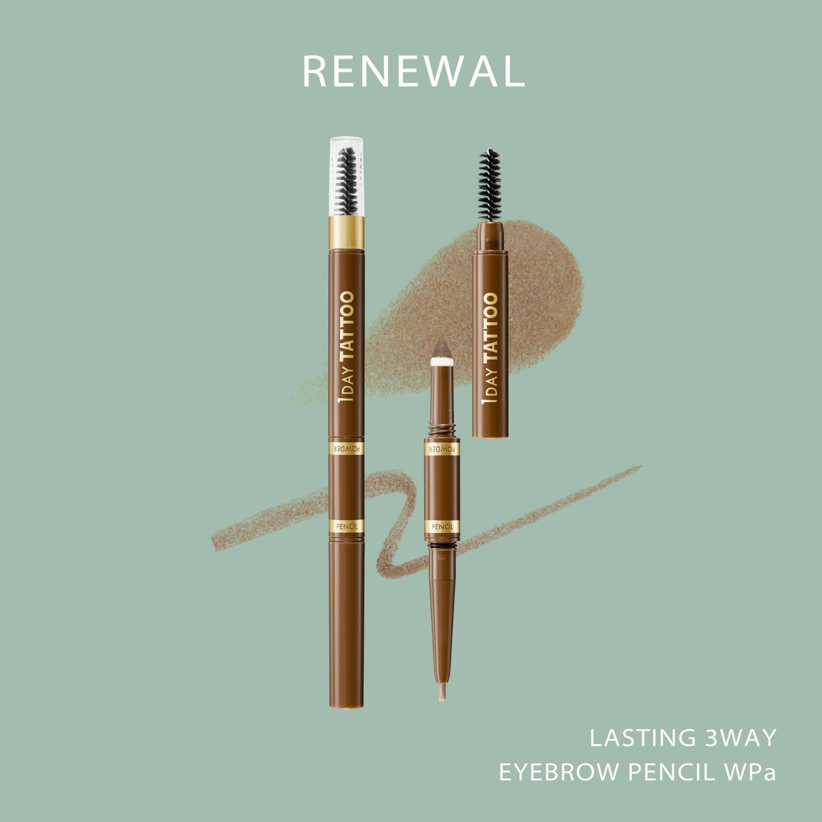 K-Palette 3-in-1 Eyebrow Pencil, Waterproof Brow color for Sculpting & Long-Lasting 3D Effect, Natural Eyebrow Makeup, 03 Mocha Brown