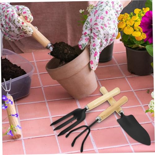 Child-Friendly Gardening Tools 3-Piece Set Mini Shovel Rake Spade Wooden Handles Easy to Use for Summer Winter