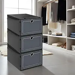 Kit 10 Caixas organizadora para guardar sapato sandália chinelo empilhável Sapateira Gaveta (Preto)