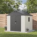 Patiowell 8 x 8 FT Plastic Outdoor Storage Shed with Floor, Resin Shed with Window and Lockable Door for Garden, Backyard, Tool Storage Use, Easy to Install in Beige (Kick-it Shed)