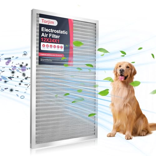 Torjim 12x24x1 Air Filter-MERV8, Washable & Reusable AC/HVAC Permanent Electrostatic Furnace Filters, Breathe Fresher, Easy Install