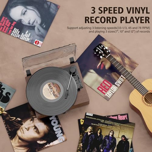 Image of Vinyl Record Player Turntable with Built-in Bluetooth Receiver & 2 Stereo Speakers, 3 Speed 3 Size Portable Retro Record Player for Entertainment and Home Decoration