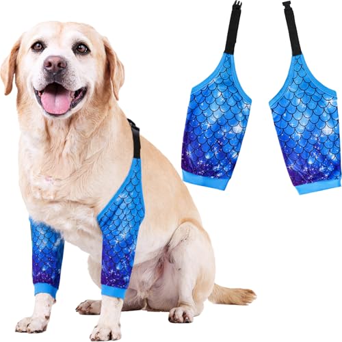 Image of Dog Elbow Wraps Knee Protector Pads Elbow Callus Treatment Sleeve for Wounds Front Legs Prevent Licking for Medium Large Dogs 2XL, Mermaid