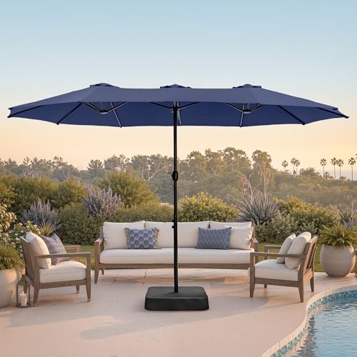 Image of PHI VILLA 15ft Large Outdoor Patio Umbrella with Base Included, Navy Blue