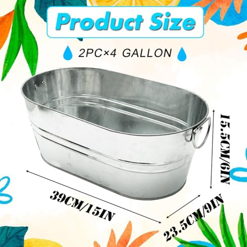 Porpor Booya 2 Pack Galvanized Tub 4 Gallon Ice Bucket With Handle Large Metal Drink Buckets For Parties Beer Beverage Tub With Carry Handles For Champagne Cocktails Wine Cooling For Mimosa Bar Supplies thumb #3