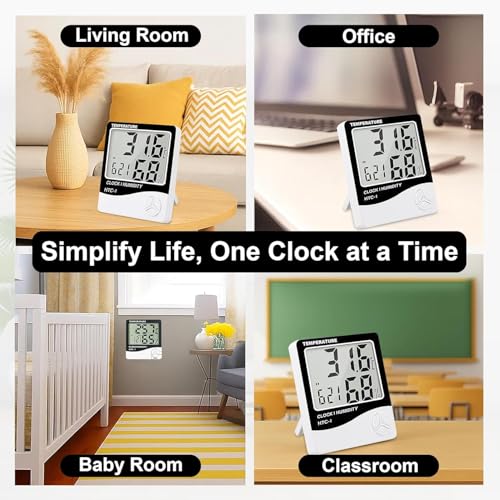 Image of HTC-1 Digital Wall Clock Hygrometer Thermometer with Humidity Meter - Accurate Indoor Sensor, LCD Display, Real-Time Monitoring for Home & Office