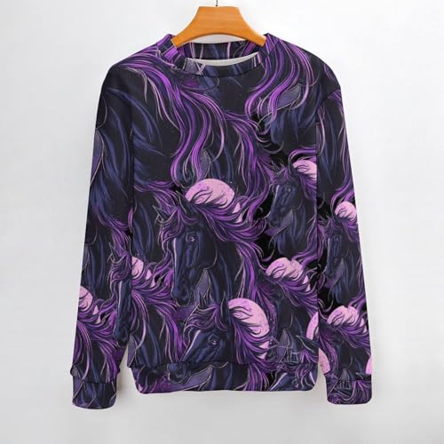 Horse Purple Moonlight Men's Crew Neck Sweater Knit Pullover Women Casual Long Sleeve Crewneck Loose Fit Top2