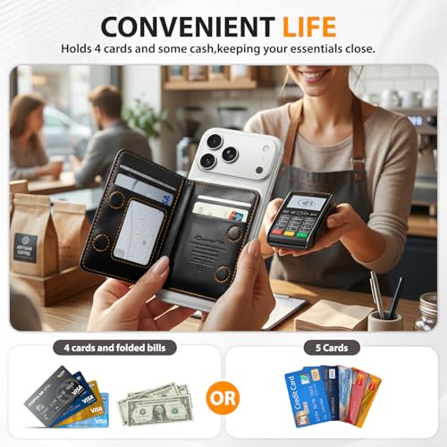 Image of Magnetic Wallet for iPhone, Detachable Magnetic Card Holder Compatible with MagSafe, RFID Blocking Phone Wallet with Kickstand for iPhone 17 /16 /15 /14 /13 /12 Series, Black