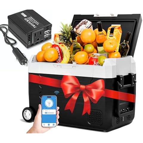12V Car Refrigerator 59QT(56L) Car Fridge with App Portable Freezer Electric Cooler with Wheels 12/24V DC 110-240 Volt AC for Truck Van RV Camper SUV Travel Camping Road Trips Tailgating -13℉~68℉ Cover