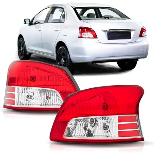 Tail Lights Assembly compatible with 2007-2011 Toyota Yaris 4-Doors Sedan Rear Brake Lamp without Bulb, Factory Style Red, Replacement # TO2818133, TO2819133
