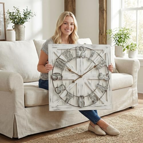 EMAX HOME Large Farmhouse Wall Clock – 24 Inch...