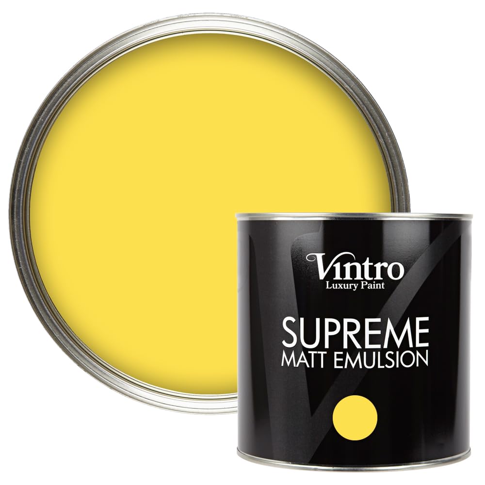 Vintro | Luxury Matt Emulsion | Smooth Chalky Finish | Multi Surface Paint | for Walls, Ceilings, Wood and Metal 2.5L (Highlighter Yellow - Yellow Maiden, 2.5 Litre)