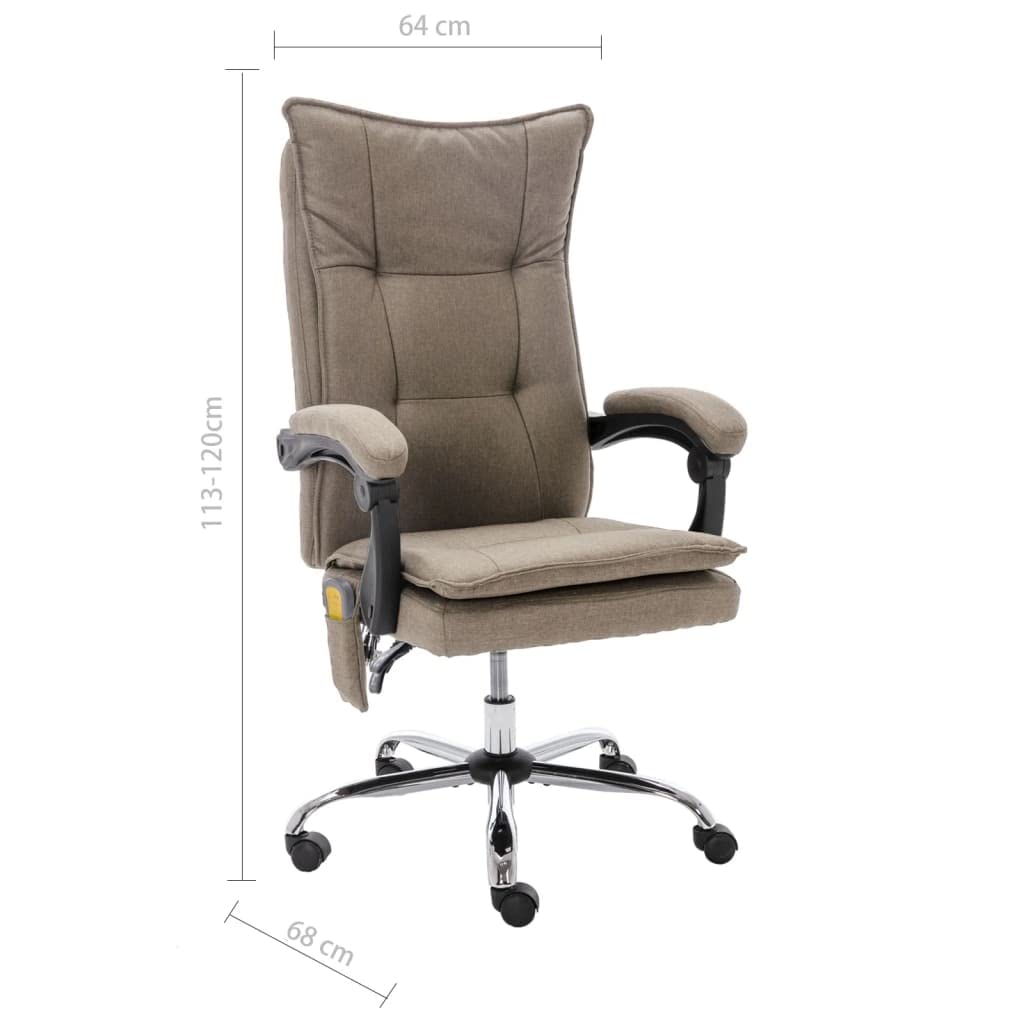 Sedia da ufficio massaggiante in tessuto tortora con funzione riscaldante e 6 punti di massaggio, ergonomica, regolabile in altezza, inclinabile, per home office e studio, con ruote e