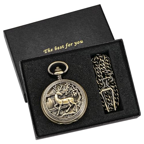 Image of Vintage Gold Double Sides Open Case Mechanical Men's Pocket Watch,Double Face Roman Dial Clock Hand Wind Pocket Watch for Men with FOB Chain