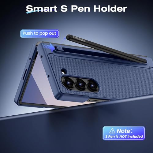 Image of Kapa Textured Grip S Pen Holder Hinge Protection Back Cover for Samsung Galaxy Z Fold6 / Fold 6 | with Kickstand & S Pen Slot Case (Blue)