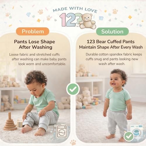 Image of 123 Bear Infant and Toddler Soft Cotton Spandex Boys and Girls Pants Multipacks