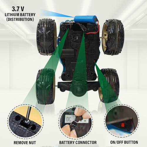 Image of NHR 360 Rotating Stunt RC Car for Kids and Children, Remote Control Rechargeable Car with Lights, Music, 180 Flips, 360 Spins, Durable Indoor & Outdoor Toy for Ages 3+ (Blue)