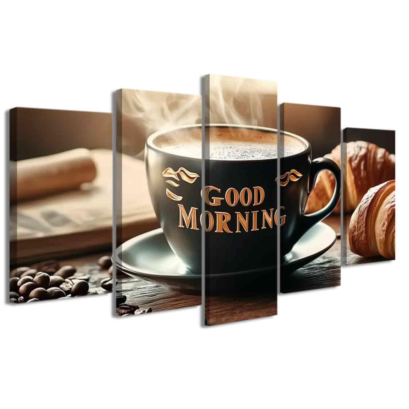 LZIMU 5 Pieces Coffee Canvas Wall Art Kitchen Pictures Wall Decor Coffee Cup and Bean Painting Prints Vintage Poster for Dining Room Cafe Bar Framed (Black, (12x20inx2 12x30inx2 12x40inx1))