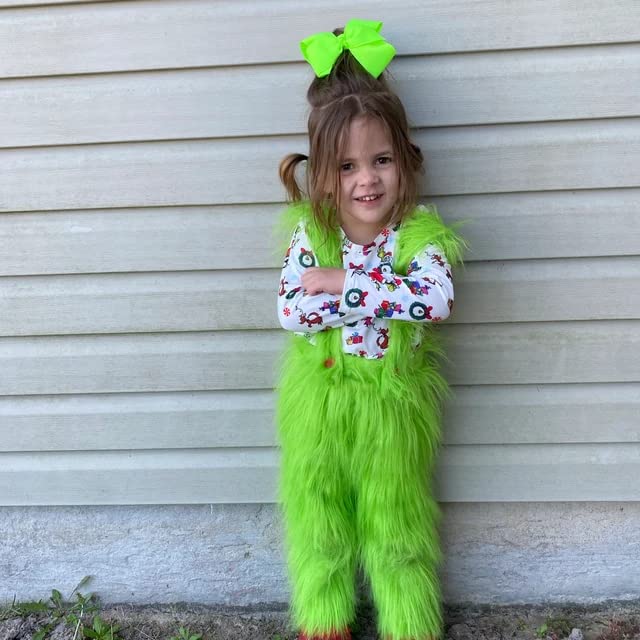 GOOCHEER Infant Baby Girl Boy Christmas Outfits Letter Romper Jumpsuit Dress Green Furry Suspender Skirt Pants Overalls4