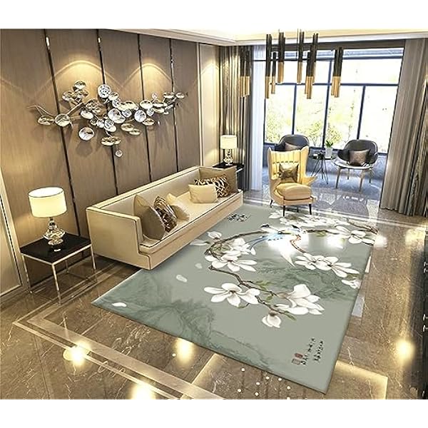 Gebied tapijten woonkamer tapijt, antislip zacht kristal fluwelen tapijt voor gemakkelijk schoon te maken, machinewasbaar tapijt voor woonkamer, slaapkamer, eetkamer wasbare tapijten (wit magnolia, 80