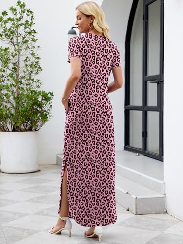 Image of Heymoments Womens Summer Maxi Dress Short Sleeve Casual Loose Long T Shirt Split Vacation Beach Sundress with Pockets