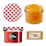 KADAX Tarros pequeños de 235 ml, frascos fi82, mini tarros para miel y condimentos, tarros de mermelada con tapa, tarros herméticos para regalar (10 unidades de cuadros rojos)