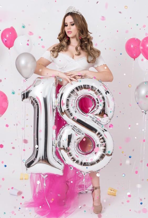 Image of Silver Number 15 Balloon 40 inch, 15 Number Balloons, 15th Silver Birthday Decorations, 15 Year Old Silver Party Supplies