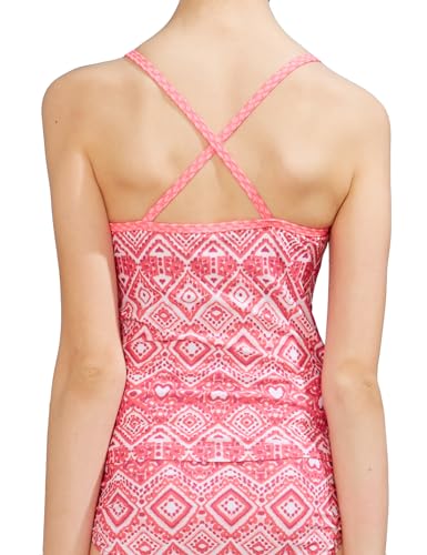 Image of PHIBEE Girls' Tankini Summer Rash Guard Bathing Suits Two Piece Cross Straps Swimsuit with Shorts 2-14 Years
