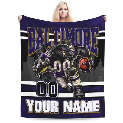 Throw Blanket Custom Football City Blanket for Men Women Personalized Name & Number Flannel Blanket Fans Gifts for Bed 60 x 50
