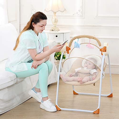 CBBAY Baby Electric Cradle Bassinet Bed Newborn Crib Rocking Sleeping (Yellow) - Thumbnail 2