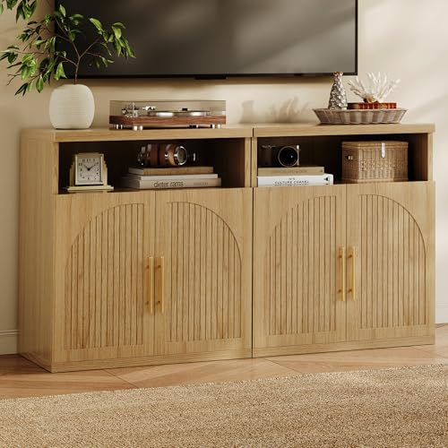 MapleGrace 31.5" Buffet Cabinet, Fluted Sideboard Cabinet with Storage, Oak by MapleGrace - Image 5