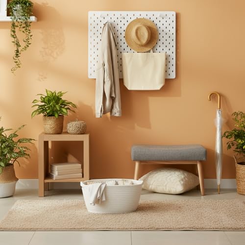 Image of Sawysine 6 Pcs Storage Baskets Bulk for Organizing Cotton Rope Woven Basket with Handles for Gift Cloth Shelves Blanket Toys Living Room(White)