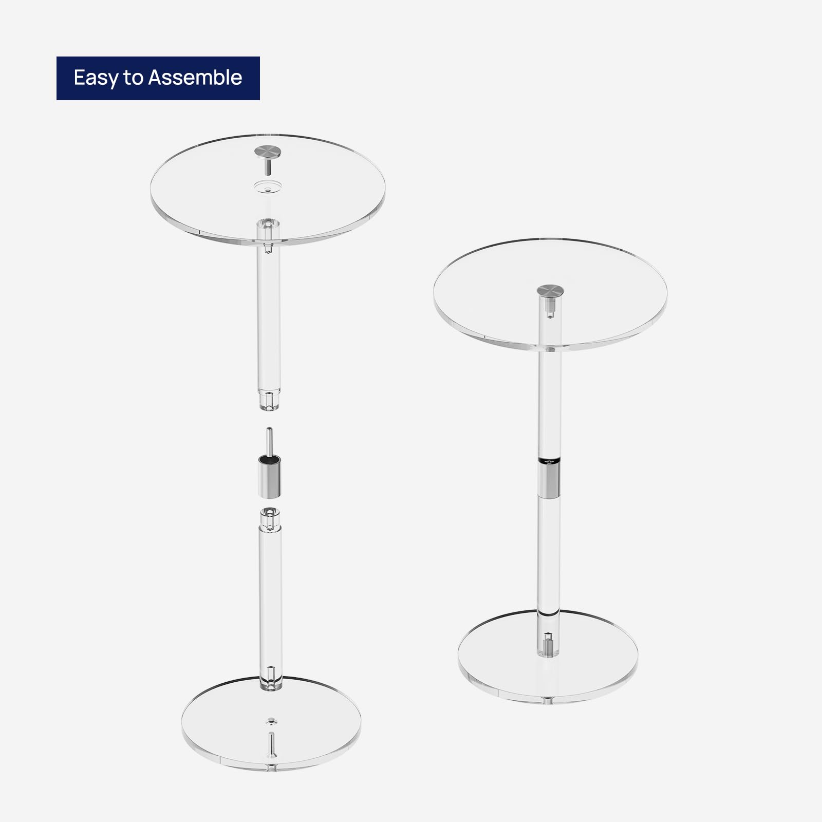 Mesa de bebida acrílica para espacios pequeños, 11.8 pulgadas de largo x 11.8 pulgadas de ancho x 21.3 pulgadas de alto, mesa auxiliar de pedestal transparente para sala de estar, redonda, 6