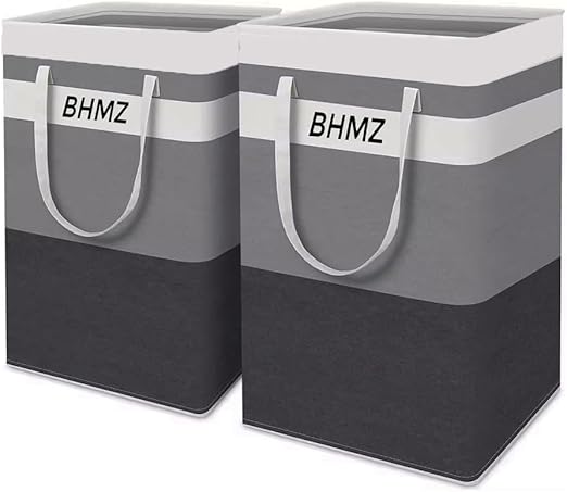 2 Pack Large Laundry Hamper - Freestanding Laundry Baskets - Collapsible & Waterproof Clothes Hamper - Long Reinforced Handles - Easy to Carry - For Bedroom, Bathroom & College Dorm - Grey 75L