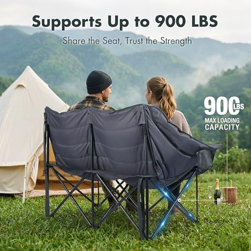 Silla de Camping Doble VILLEY Sobredimensionada, Loveseat Plegable de Alta Resistencia, Gris miniatura 3