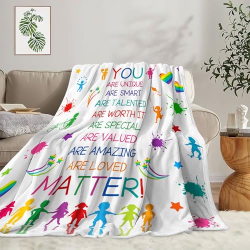 Image of Colorful Kids Quotes Throw Blankets for Couch Bed Rainbow Polka Dot Inspirational Motivation Words Kids Fleece Blanket Decorations, Kawaii Cozy Shadows Room Decor