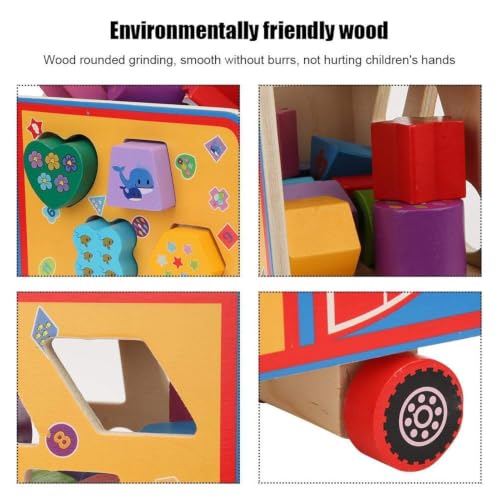 Image of Montessori Toys for Toddlers, Wooden Shape Matching Blocks Toy 12-18 Months, Sensory Learning Educational for Fine Motor Skill, Birthday Gifts for 1 2 3 Year Old Boy Girl (Truck Pull)