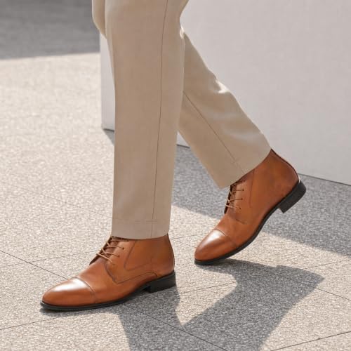 Image of Holy dove Mens Dress Boots Leather Oxford Chukka Boots | Hi-Poly insole,non-slip rubber outsole, business formal, ankle-high chukka Oxford style