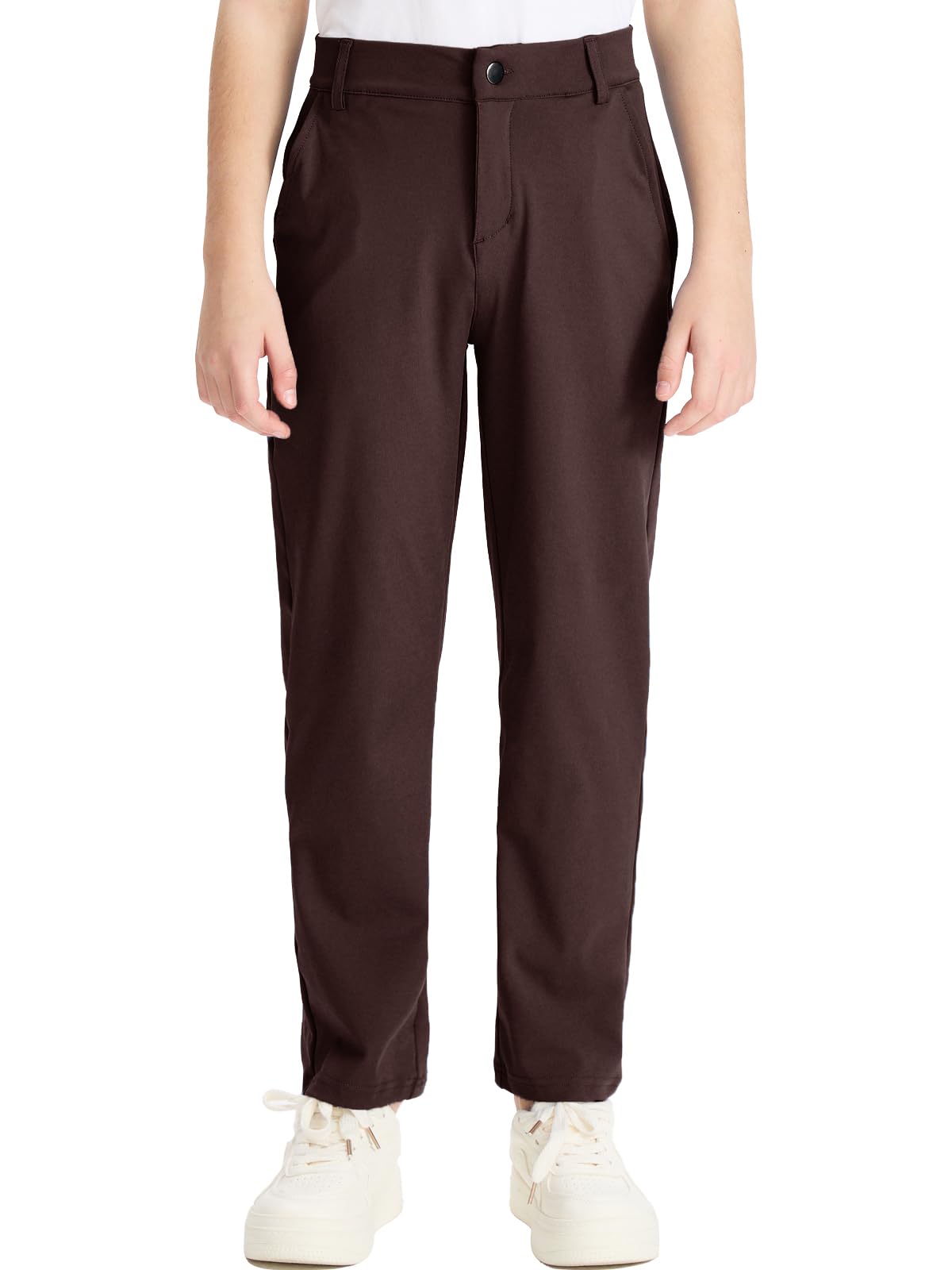 DEVOROPA Youth Boys Golf Pants Stretch Flat Front Dress Athletic Casual Pants School Uniform Chino Twill Pants Pockets