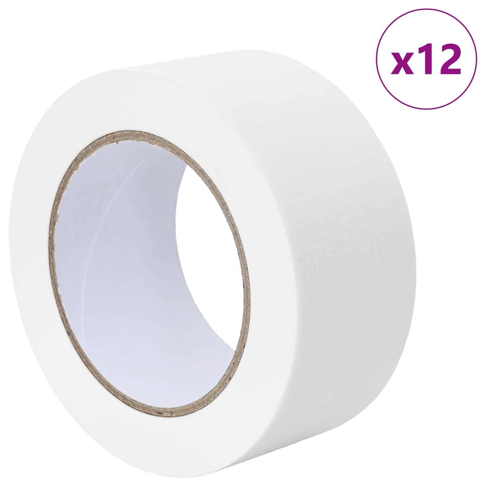 Nastro adesivo da pittore, 12 pezzi, bianco, 50 mm x 50 m, per interni ed esterni, nastro di montaggio per sigillare, ristrutturazione, fai da te, officina, protezione per pareti e finestre