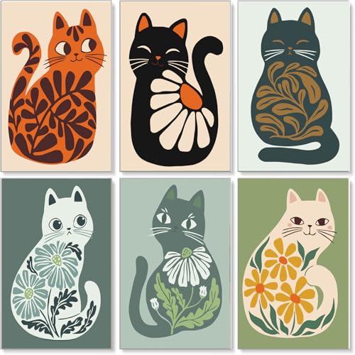 Jethami 6 Pack Cat Paint by Numbers Kit for Adults 8 x12 in