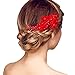 Produktbild Contever Tüll Blume Sicke Simulierte Perlen Braut Haarkämme Hochzeit Haarschmuck für Brauthochzeits Abschlussball Partei - Rot
