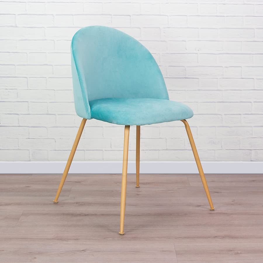 Vaukura Silla de Comedor Eyra de Terciopelo y Metal Símil Madera (Verde Agua)