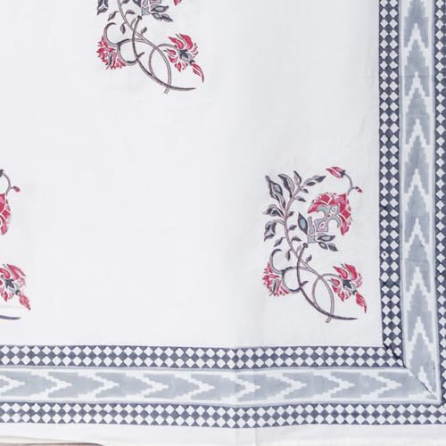 Image of Bahar Premium Hand Block Printed Bedsheet | Bed Sheet Flatsheet | Pure Cotton | Double Bed King Size 108 inchx108 inch | 300 TC Bedsheets | Includes 2 Pillow Covers | Floral Spread