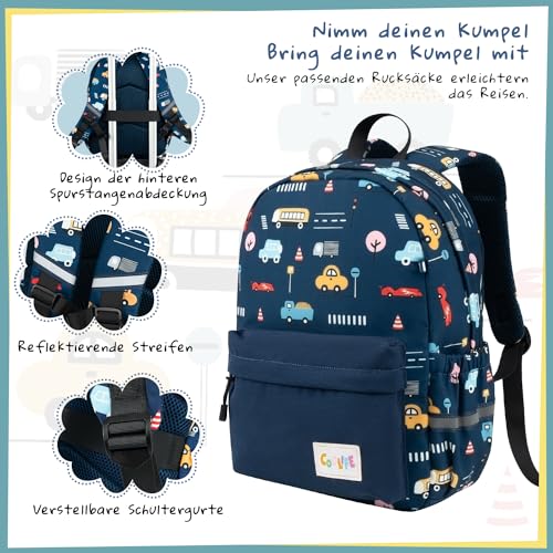 COOLIFE 5tlg Kinderkoffer mit Rucksack, Kindertrolley aus Kunststoff, Kindergepäck, Kinder Kofferset Handgepäck Reisegepäck Hartschalenkoffer für Jungen und Mädchen(Auto, Koffer-Set 5-TLG)