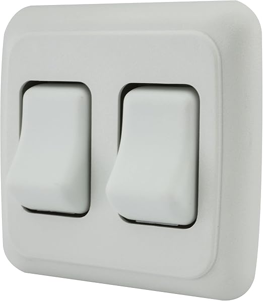 Double SPST On-Off Switch with Bezel, 12-Volt, for RV, Trailer, Camper (White)