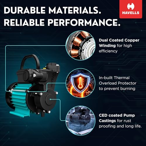 Image of Havells Monoblock Water Motor Pump ZINNIA1 Plus (1 HP) | Copper Winding, High Flow Rate, 180-260 V Range | Overheat Protection, Durable | for Home, Apartment | 1 Yr Warranty, Half (1 /2) HP