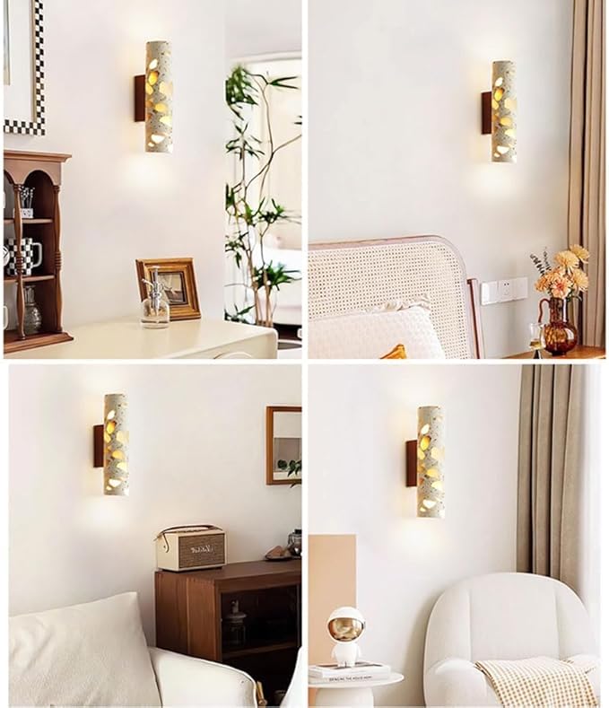 Cylindryczna lampa ścienna LED do sypialni, ciepła lampa 4000 K, cylindryczna lampa nocna w stylu vintage, z kloszem lastryko, do łazienki, salonu lub korytarza.