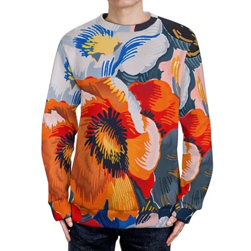 Tropical Flowers Mens Sweater Crewneck Pullover Sweater Casual Long Sleeve Warm Winter Tops