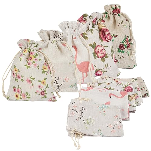 Jinsion 25 Pièces Pochon Coton avec Cordon de Serrage 10x14cm Sachet Tissu, Sacs en Coton, Sachet de Jute, Sachets en Lin, Sacs Cadeaux Petits, Sacs en Toile...